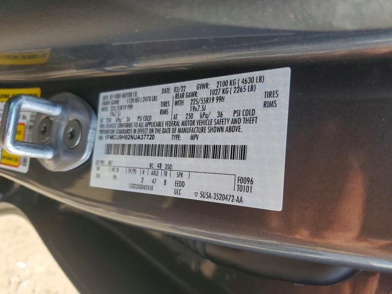 Aukcja sprzedaży 2022 Ford Escape, vin: 1FMCU9H92NUA37720, numer aukcji: 60877886