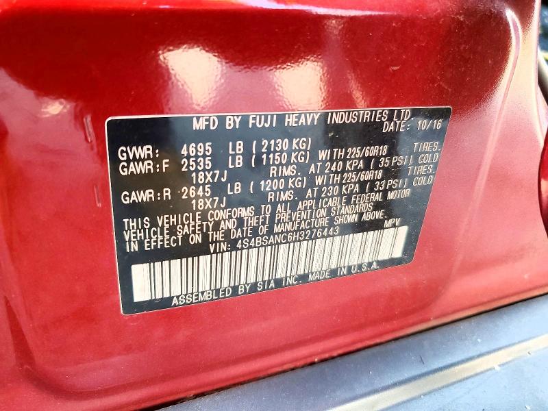Продаж на аукціоні авто 2017 Subaru Outback, vin: 4S4BSANC6H3276443, номер лоту: 61234076