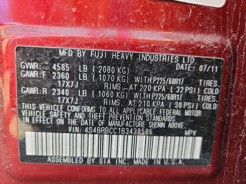 61923206 :رقم المزاد ، 4S4BRBCC1B3438586 vin ، 2011 Subaru Outback مزاد بيع