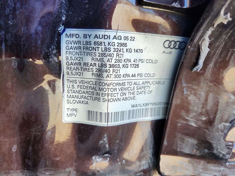 Auction sale of the 2022 Audi Q7, vin: WA1LXBF70ND018419, lot number: 62529936