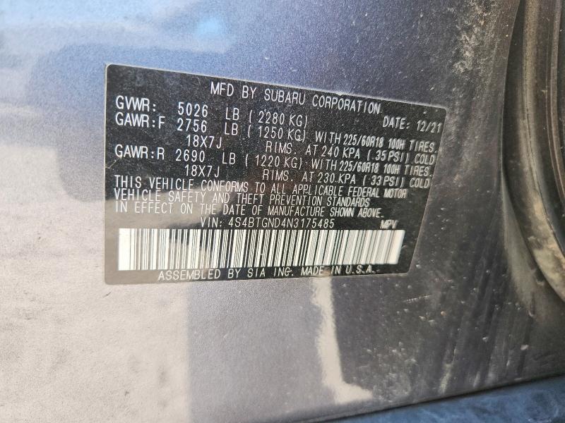 Aukcja sprzedaży 2022 Subaru Outback, vin: 4S4BTGND4N3175485, numer aukcji: 60811956