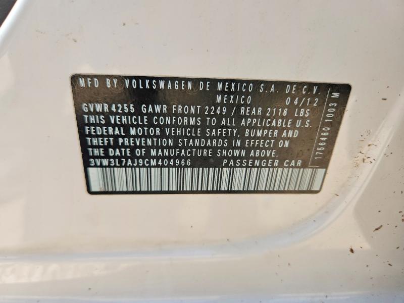 2012 Volkswagen Jetta მანქანა იყიდება აუქციონზე, vin: 3VW3L7AJ9CM404966, აუქციონის ნომერი: 62151116
