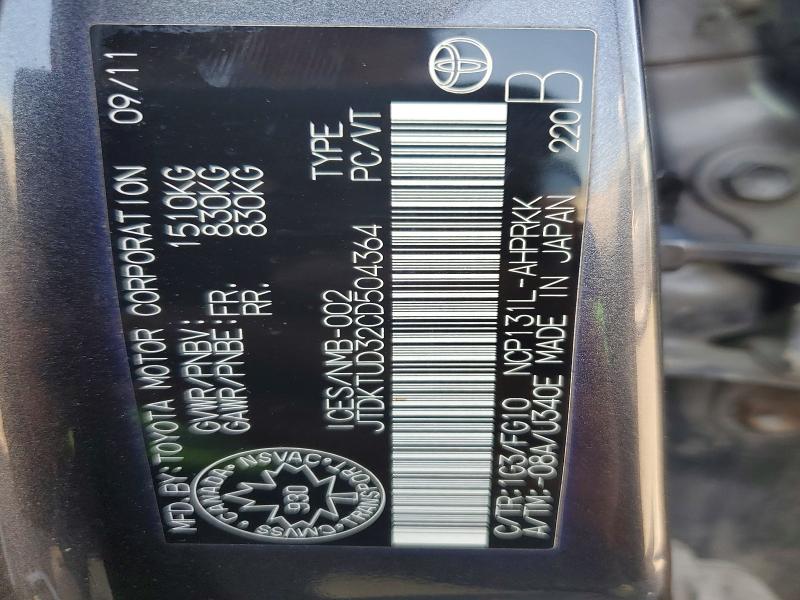Продажа на аукционе авто 2012 Toyota Yaris, vin: JTDKTUD32CD504364, номер лота: 62279556