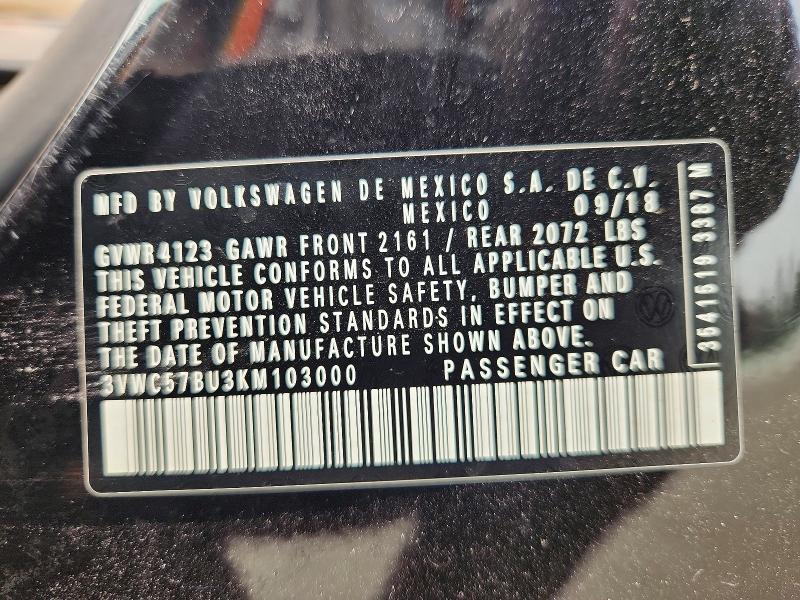 61148336 :رقم المزاد ، 3VWC57BU3KM103000 vin ، 2019 Volkswagen Jetta مزاد بيع
