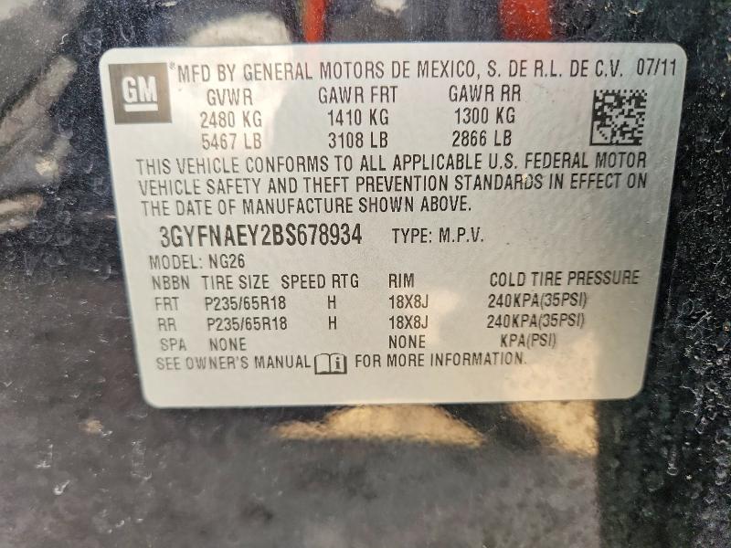 60194026 :رقم المزاد ، 3GYFNAEY2BS678934 vin ، 2011 Cadillac Srx مزاد بيع