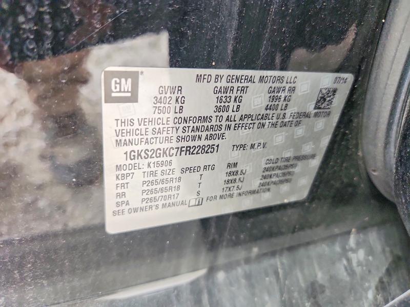 62699596 :رقم المزاد ، 1GKS2GKC7FR228251 vin ، 2015 Gmc Yukon Xl مزاد بيع