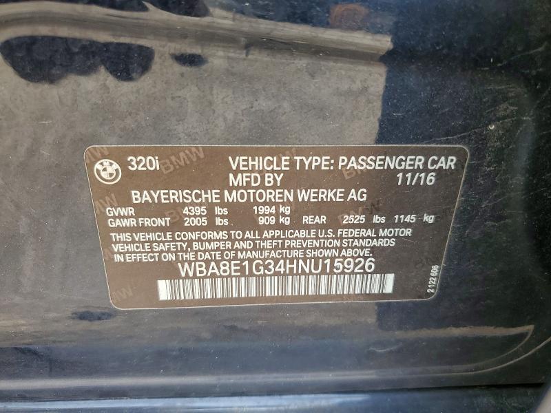Продаж на аукціоні авто 2017 Bmw 320, vin: WBA8E1G34HNU15926, номер лоту: 60263386