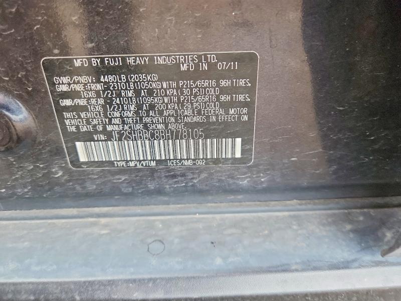 62611886 :رقم المزاد ، JF2SHBBC8BH778105 vin ، 2011 Subaru Forester مزاد بيع