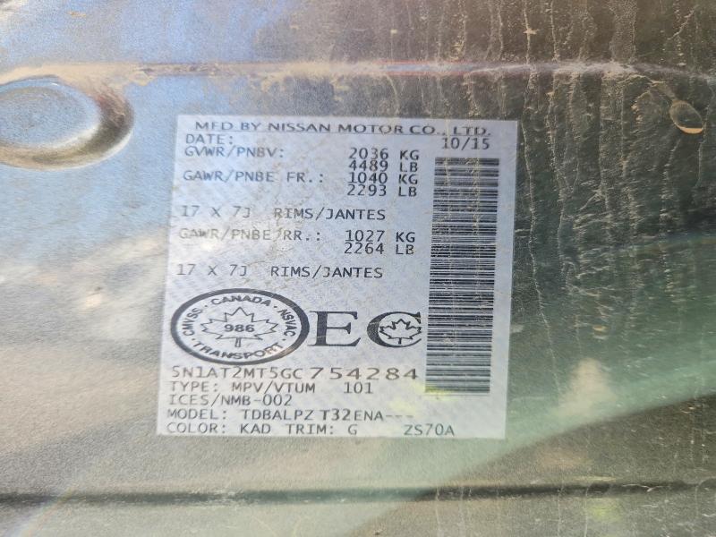 Продаж на аукціоні авто 2016 Nissan Rogue, vin: 5N1AT2MT5GC754284, номер лоту: 62744166