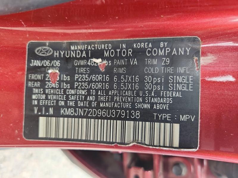 Aukcja sprzedaży 2006 Hyundai Tucson, vin: KM8JN72D96U379138, numer aukcji: 60335076
