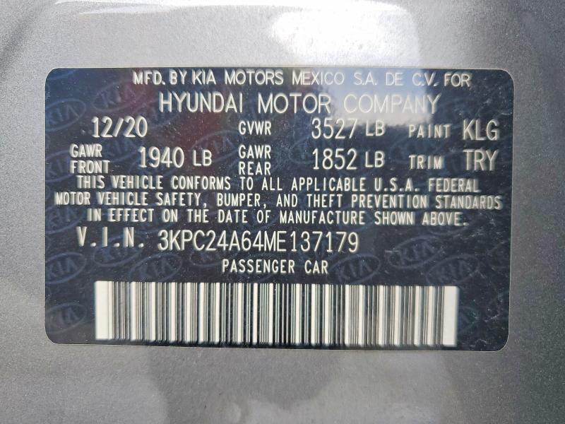 Aukcja sprzedaży 2021 Hyundai Accent, vin: 3KPC24A64ME137179, numer aukcji: 61470296
