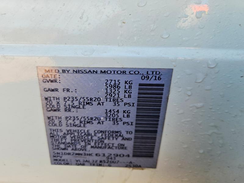 Продаж на аукціоні авто 2017 Nissan Pathfinder, vin: 5N1DR2MN3HC612904, номер лоту: 61803746