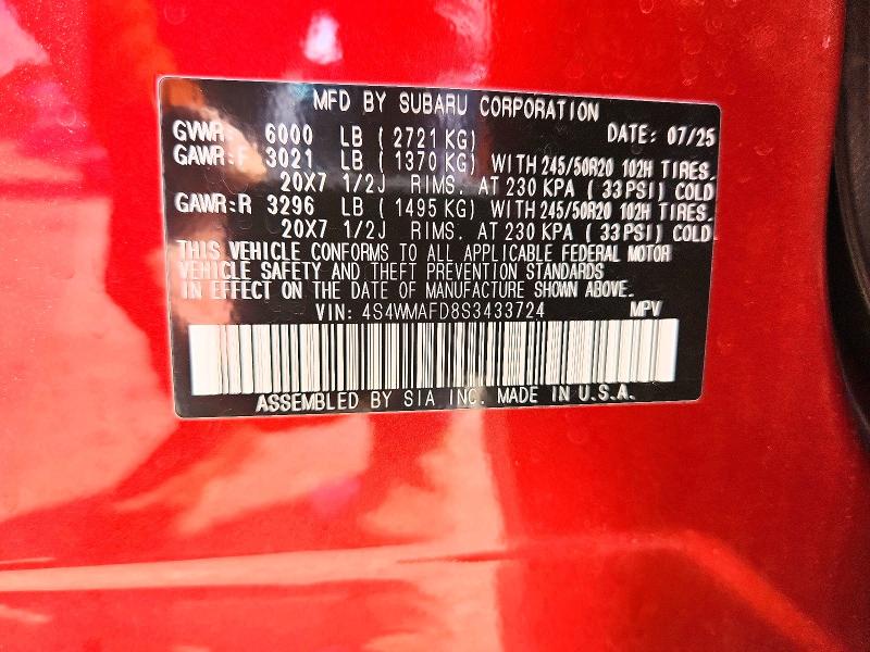 Aukcja sprzedaży 2025 Subaru Ascent, vin: 4S4WMAFD8S3433724, numer aukcji: 60973496