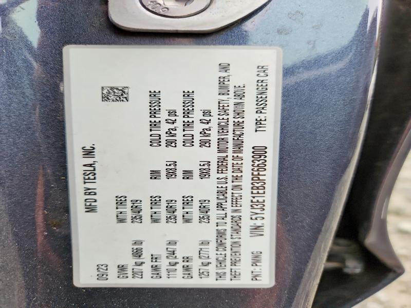 85768945 :رقم المزاد ، 5YJ3E1EB3PF663900 vin ، 2023 Tesla Model 3 مزاد بيع