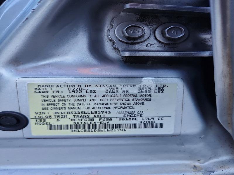 2006 Nissan Sentra მანქანა იყიდება აუქციონზე, vin: 3N1CB51D56L621741, აუქციონის ნომერი: 60248596