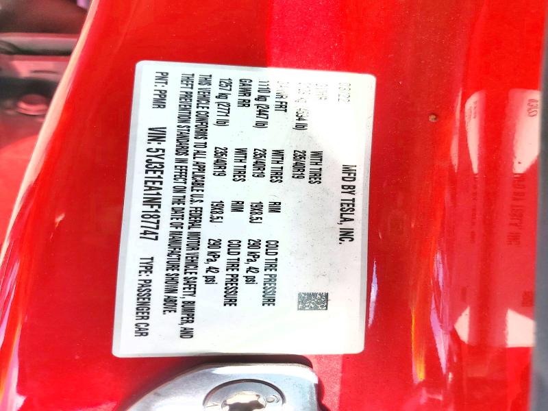 61574236 :رقم المزاد ، 5YJ3E1EA1NF187747 vin ، 2022 Tesla Model 3 مزاد بيع