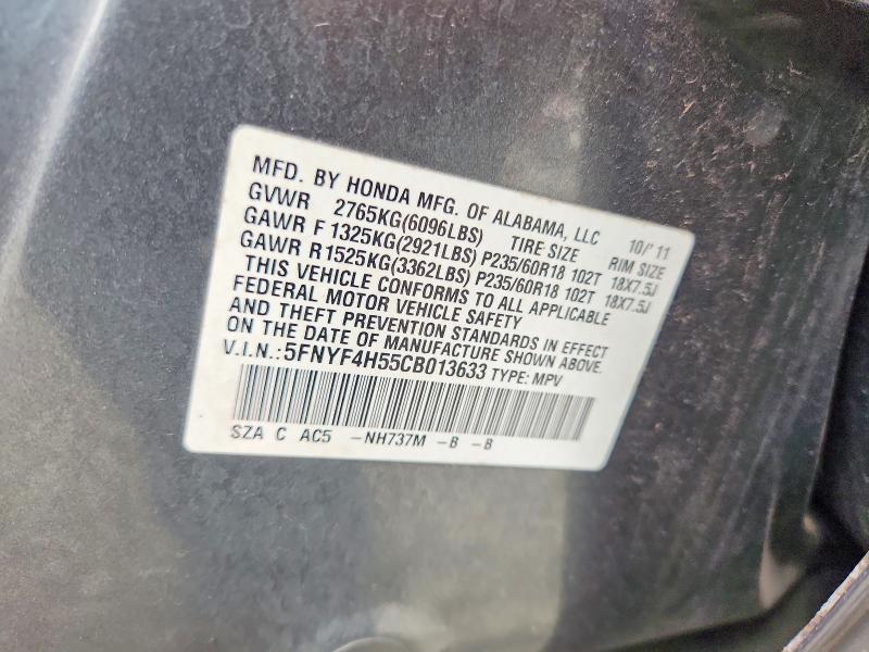62306756 :رقم المزاد ، 5FNYF4H55CB013633 vin ، 2012 Honda Pilot مزاد بيع