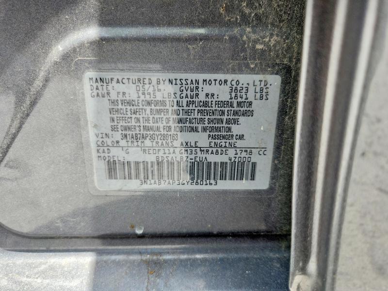 Aukcja sprzedaży 2016 Nissan Sentra, vin: 3N1AB7AP3GY280163, numer aukcji: 63034146