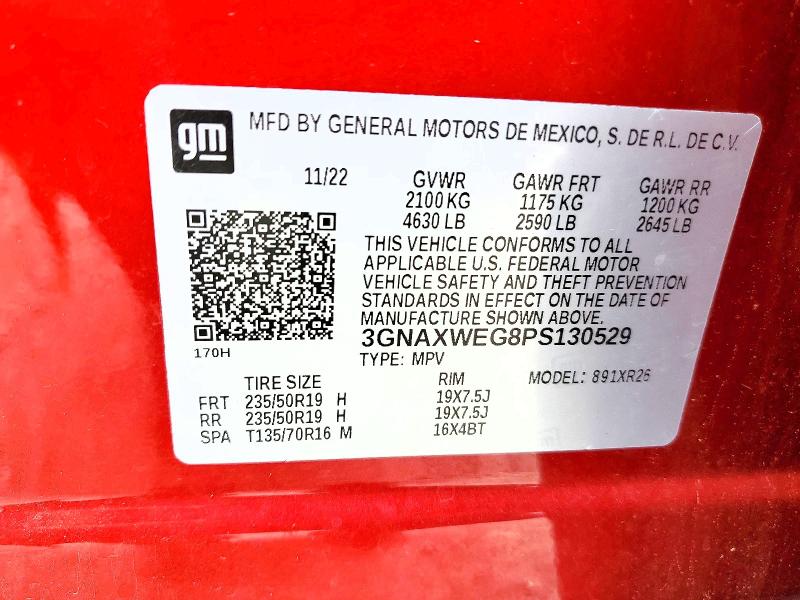 2023 Chevrolet Equinox მანქანა იყიდება აუქციონზე, vin: 3GNAXWEG8PS130529, აუქციონის ნომერი: 59969846