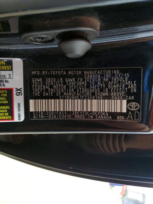 Aukcja sprzedaży 2015 Toyota Corolla, vin: 2T1BURHE1FC349166, numer aukcji: 60791176