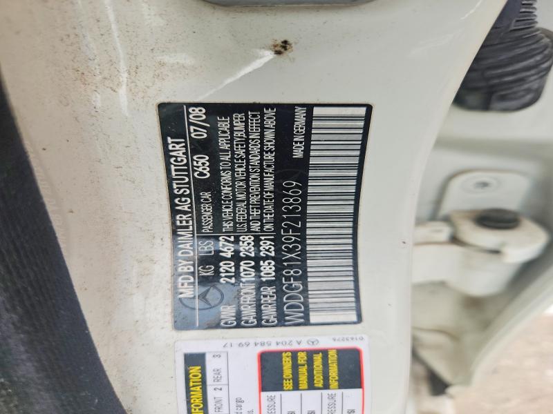 59830686 :رقم المزاد ، WDDGF81X39F213869 vin ، 2009 Mercedes-benz C مزاد بيع