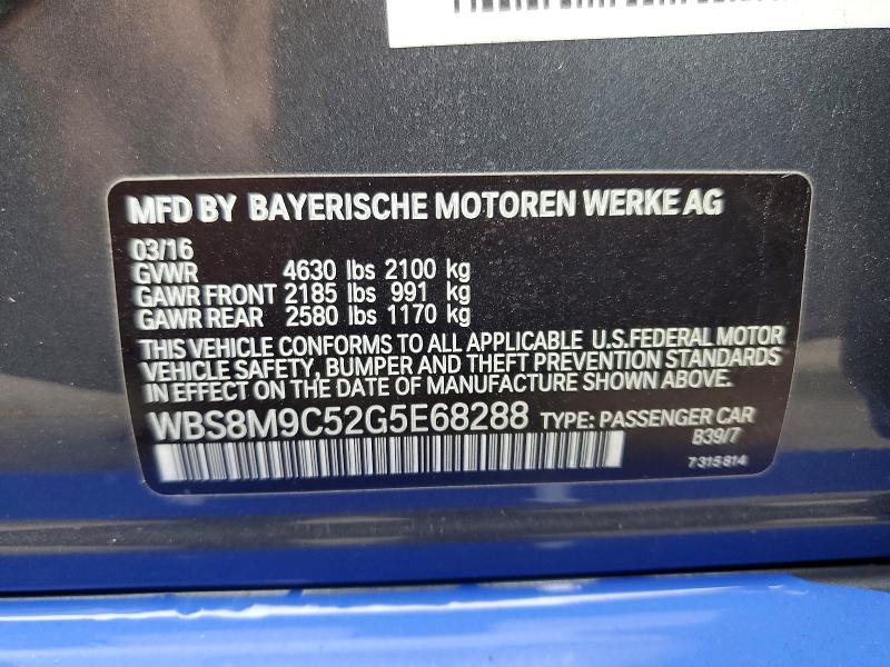 2016 Bmw M3 მანქანა იყიდება აუქციონზე, vin: WBS8M9C52G5E68288, აუქციონის ნომერი: 62947546