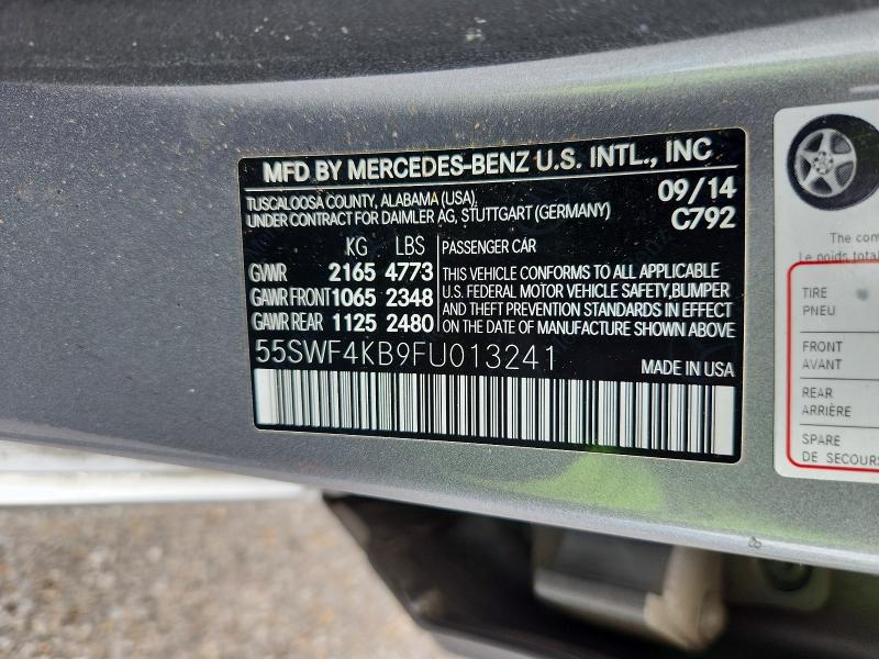 2015 Mercedes-benz C მანქანა იყიდება აუქციონზე, vin: 55SWF4KB9FU013241, აუქციონის ნომერი: 62292576