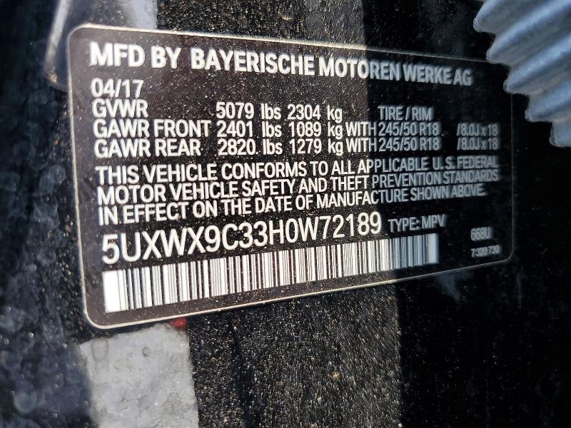 Продаж на аукціоні авто 2017 Bmw X3, vin: 5UXWX9C33H0W72189, номер лоту: 62750286
