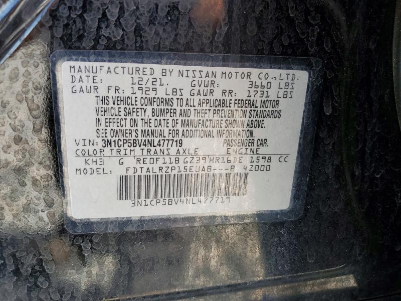 2022 Nissan Kicks მანქანა იყიდება აუქციონზე, vin: 3N1CP5BV4NL477719, აუქციონის ნომერი: 61170996