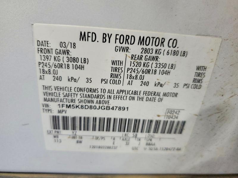 Aukcja sprzedaży 2018 Ford Explorer, vin: 1FM5K8D80JGB47891, numer aukcji: 60686366