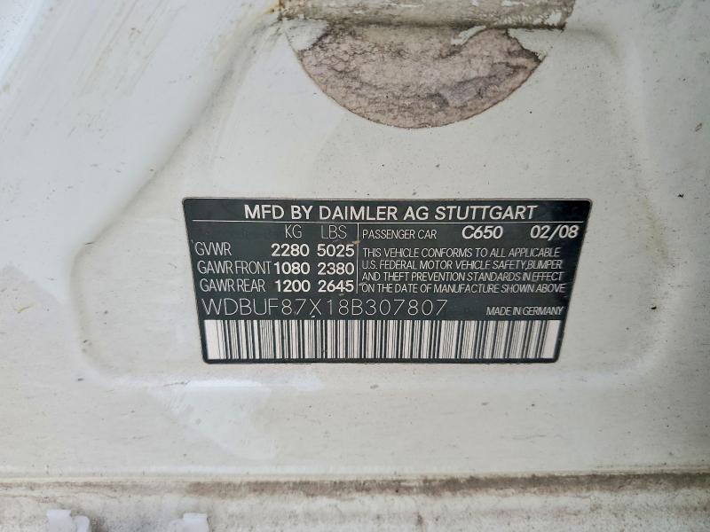 60256466 :رقم المزاد ، WDBUF87X18B307807 vin ، 2008 Mercedes-benz E مزاد بيع