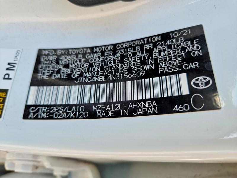 2022 Toyota Corolla მანქანა იყიდება აუქციონზე, vin: JTNC4MBE4N3156609, აუქციონის ნომერი: 60716516