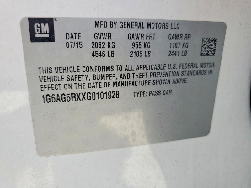 2016 Cadillac Ats მანქანა იყიდება აუქციონზე, vin: 1G6AG5RXXG0101928, აუქციონის ნომერი: 60518466