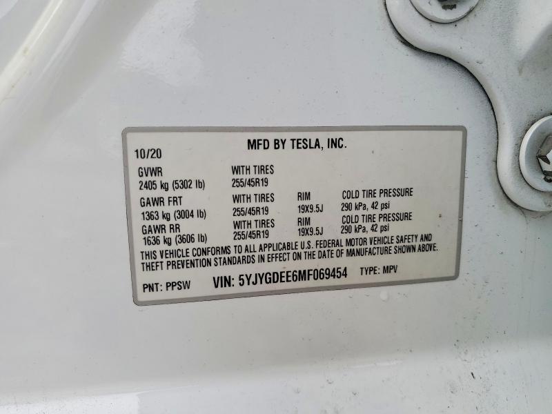 Aukcja sprzedaży 2021 Tesla Model Y, vin: 5YJYGDEE6MF069454, numer aukcji: 61083896