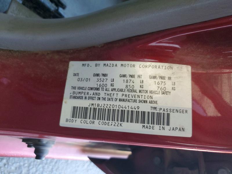 60217936 :رقم المزاد ، JM1BJ222010441449 vin ، 2001 Mazda Protege مزاد بيع