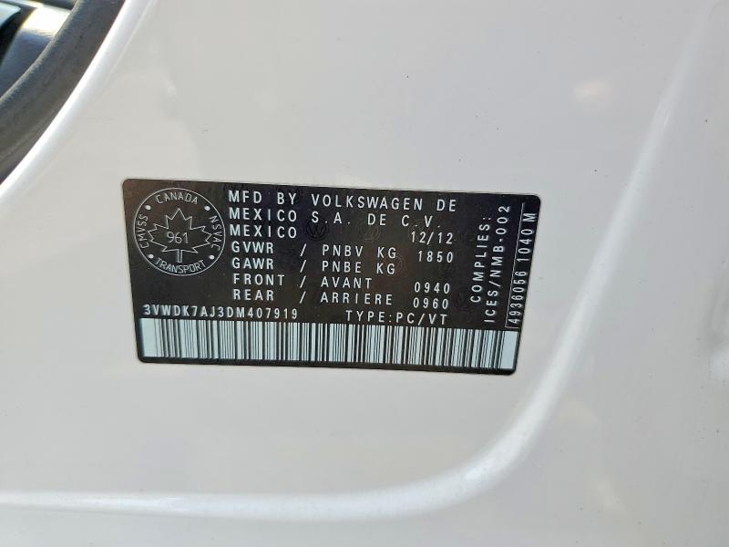 60186126 :رقم المزاد ، 3VWDK7AJ3DM407919 vin ، 2013 Volkswagen Jetta مزاد بيع