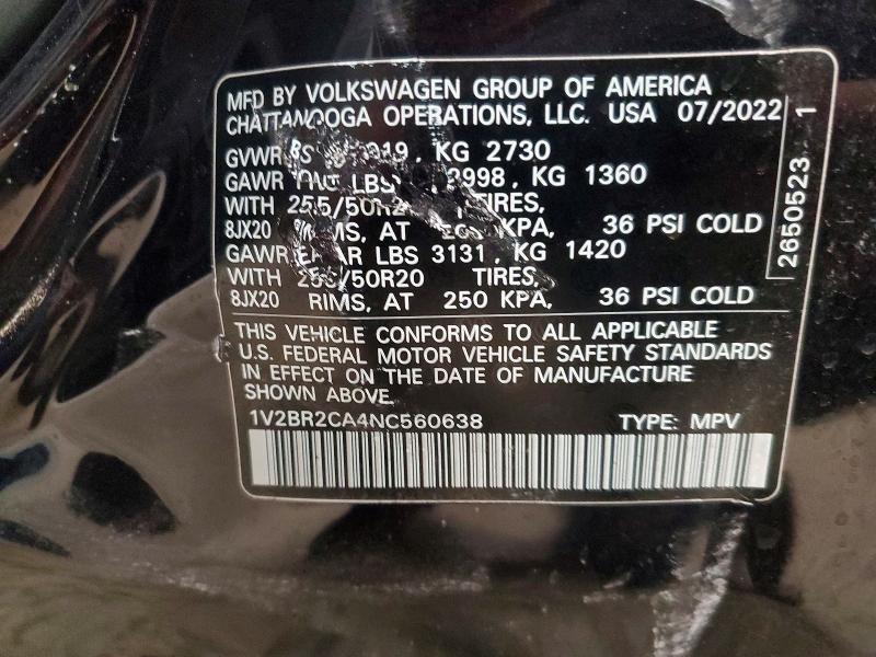 Aukcja sprzedaży 2022 Volkswagen Atlas, vin: 1V2BR2CA4NC560638, numer aukcji: 63305886