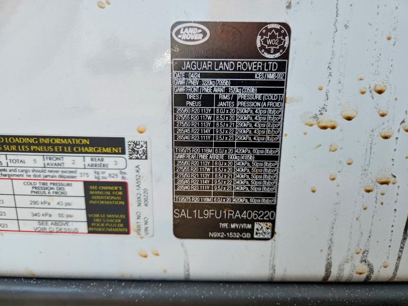 Aukcja sprzedaży 2024 Land Rover Range Rover Sport, vin: SAL1L9FU1RA406220, numer aukcji: 61803426