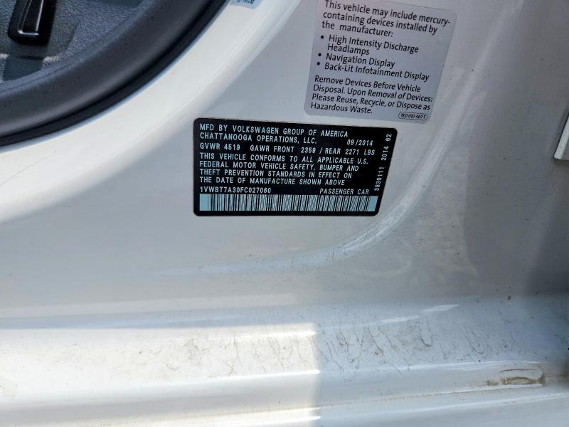 Продаж на аукціоні авто 2015 Volkswagen Passat, vin: 1VWBT7A30FC027060, номер лоту: 59097296