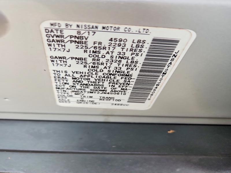 Продаж на аукціоні авто 2018 Nissan Rogue, vin: JN8AT2MT2JW450618, номер лоту: 61350126