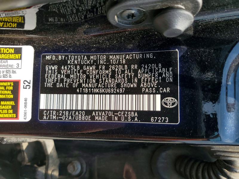 Aukcja sprzedaży 2019 Toyota Camry, vin: 4T1B11HK6KU692497, numer aukcji: 62464546