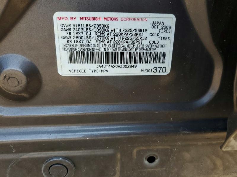 2010 Mitsubishi Outlander მანქანა იყიდება აუქციონზე, vin: JA4JT4AX0AZ002949, აუქციონის ნომერი: 59297236