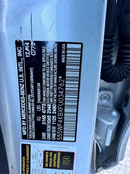 Aukcja sprzedaży 2015 Mercedes-benz C, vin: 55SWF4KBXFU034762, numer aukcji: 62295616