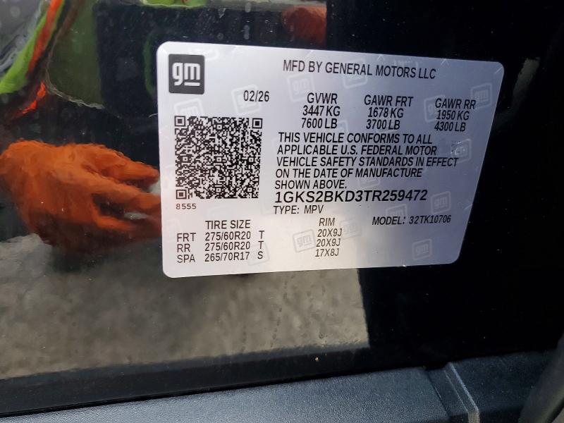 62036046 :رقم المزاد ، 1GKS2BKD3TR259472 vin ، 2026 Gmc Yukon مزاد بيع