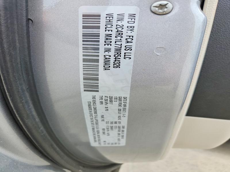 2021 Chrysler Pacifica მანქანა იყიდება აუქციონზე, vin: 2C4RC1L77MR544326, აუქციონის ნომერი: 61235696