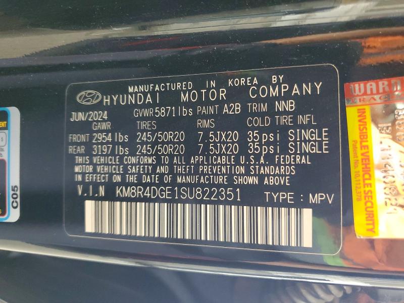 61587766 :رقم المزاد ، KM8R4DGE1SU822351 vin ، 2025 Hyundai Palisade مزاد بيع