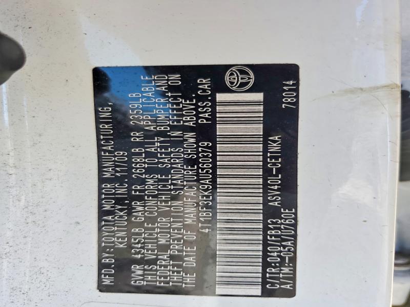 60919216 :رقم المزاد ، 4T1BF3EK9AU560379 vin ، 2010 Toyota Camry مزاد بيع