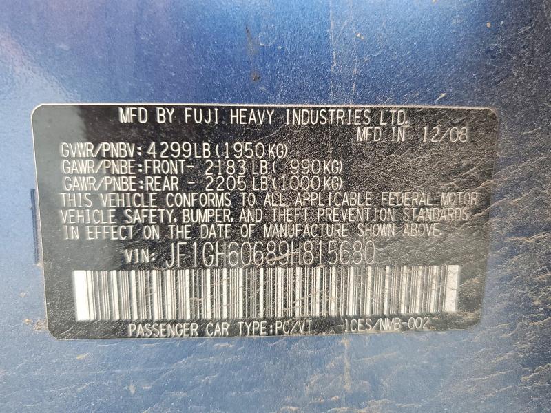 2009 Subaru Impreza მანქანა იყიდება აუქციონზე, vin: JF1GH60689H815680, აუქციონის ნომერი: 61735766