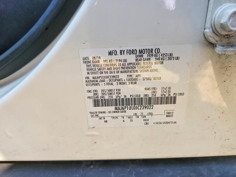 59639186 :رقم المزاد ، MAJ6P1UL0JC239022 vin ، 2018 Ford Ecosport مزاد بيع