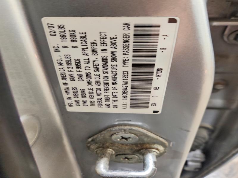 62744706 :رقم المزاد ، 1HGCM56427A119523 vin ، 2007 Honda Accord مزاد بيع